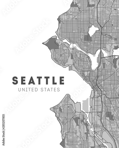 Obraz na plátně City map Seattle, monochrome detailed plan. Washington