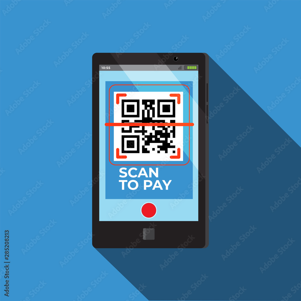 Scan To Pay Barcode Cashless Vector With Long Shadow Scan To Pay Barcode Cashless Vector With Long Shadow