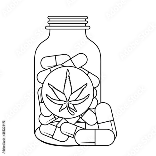 cannabis martihuana sativa hemp cartoon in black and white
