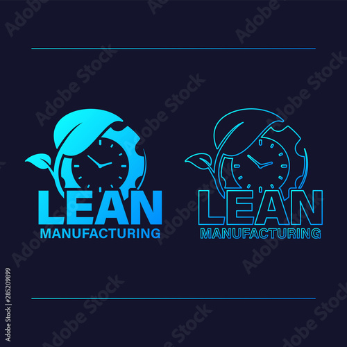 Lean manufacturing icon vector design. Gear with watch and leaf concept and outline silhouette