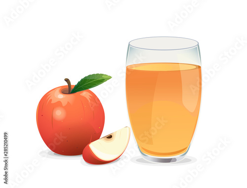Vector of a glass of apple juice and fresh apple.
