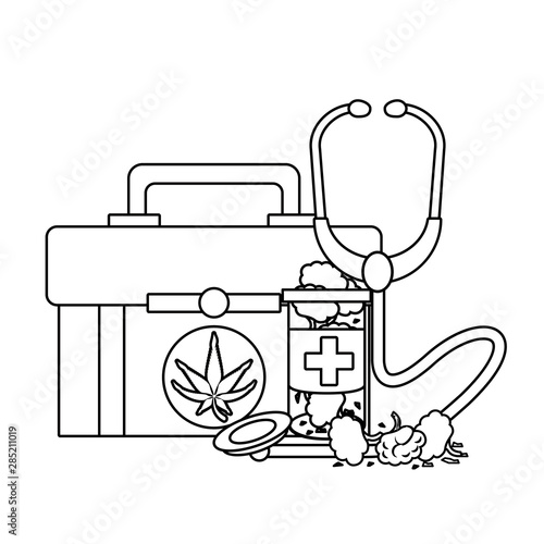 cannabis martihuana sativa hemp cartoon in black and white