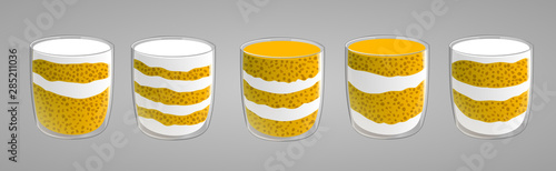 Set of chia seed mango pudding with whipped cream.
