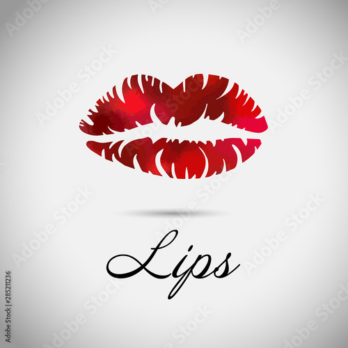 Red lips, sexy woman's kiss with birthmark, flat style, vector illustration. Beauty logo. Element design multi-colored lips