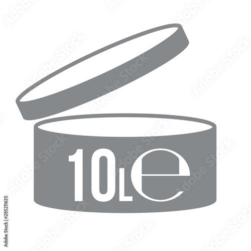 10 Liters l sign l-mark estimated volumes milliliters (ml) Vector symbol packaging, labels used for prepacked foods, drinks different liters and milliliters. 10 litre vol single icon isolated on white
