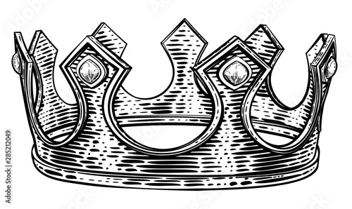 A royal kings crown in a vintage retro woodcut style illustration