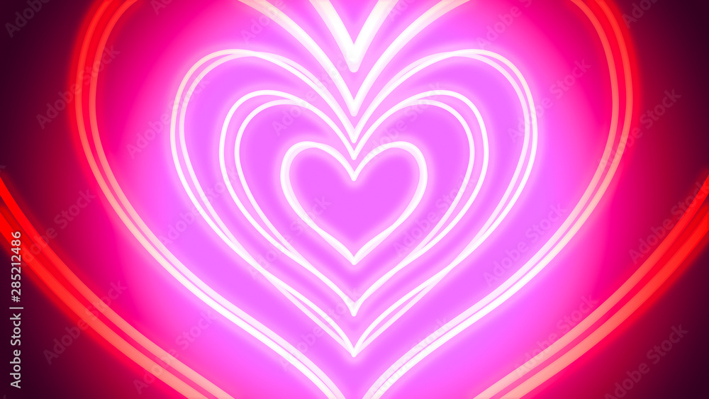Tunnel of neon hearts  - digitally generated image
