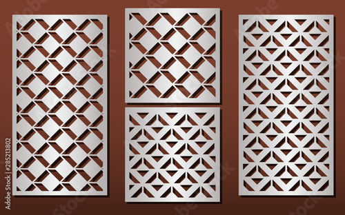 Laser cut panels, vector set for wood or metal decor, arabic geometric pattern