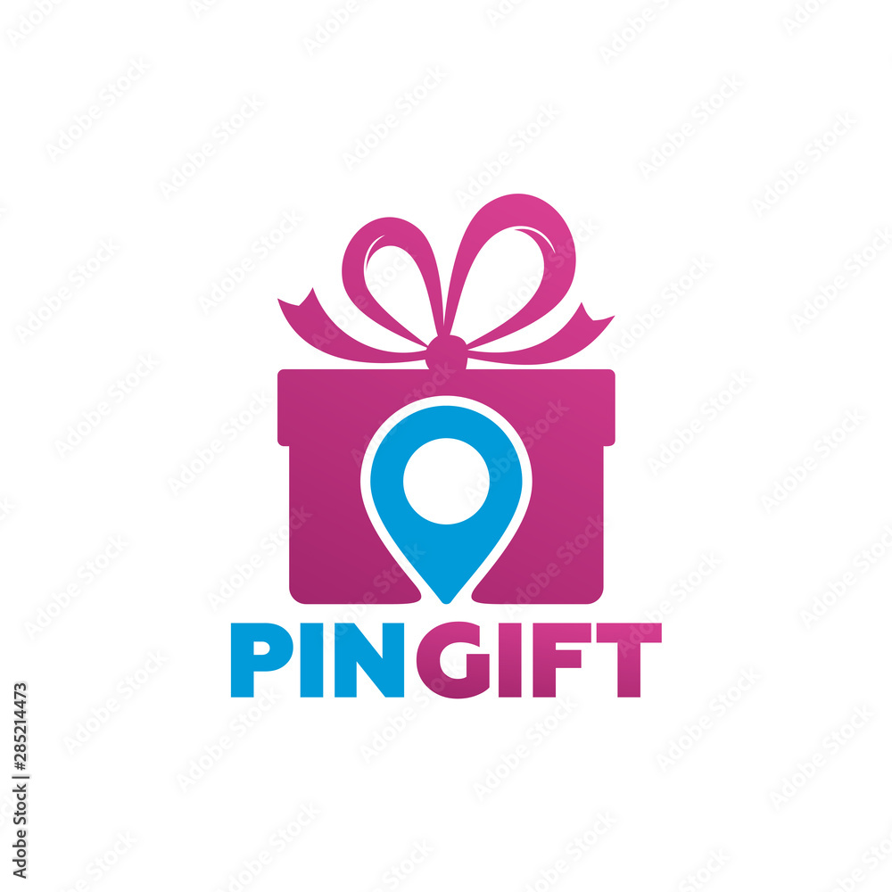 Fototapeta premium Pin Gift Logo Template Design Vector, Emblem, Design Concept, Creative Symbol, Icon
