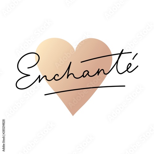 Enchante french lettering means nice to meet you in Englishcard vector illustration. Stylish positive template with inscription. Female t-shirt design concept photo