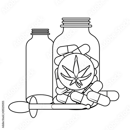 cannabis martihuana sativa hemp cartoon in black and white