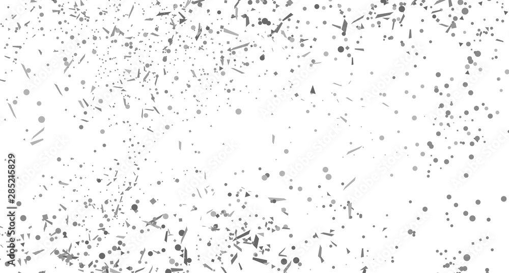 Confetti on isolated white background. Geometric holiday texture with glitters. Black and white illustration