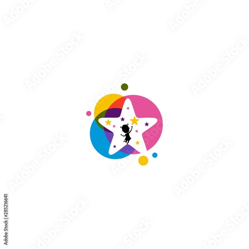 Fototapeta Naklejka Na Ścianę i Meble -  Colorful Children Reach Star Logo Inspirations