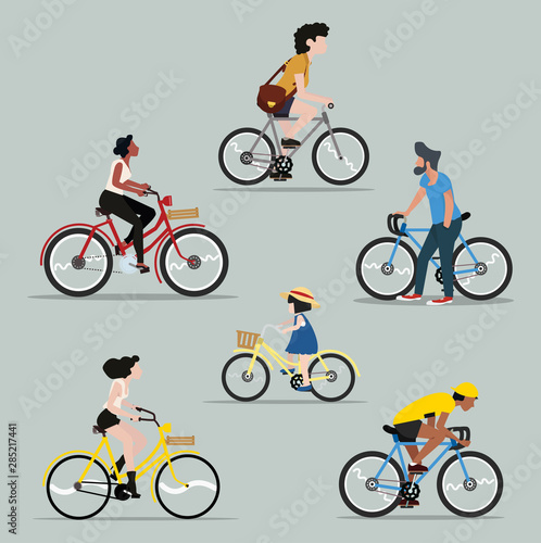 Collection of people riding a bicycle vector set