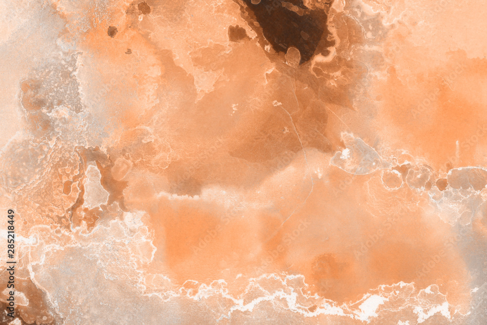 Fototapeta premium Hand painted alcohol ink background. Abstract delicate orange texture. Contemporary autumn wallpaper.
