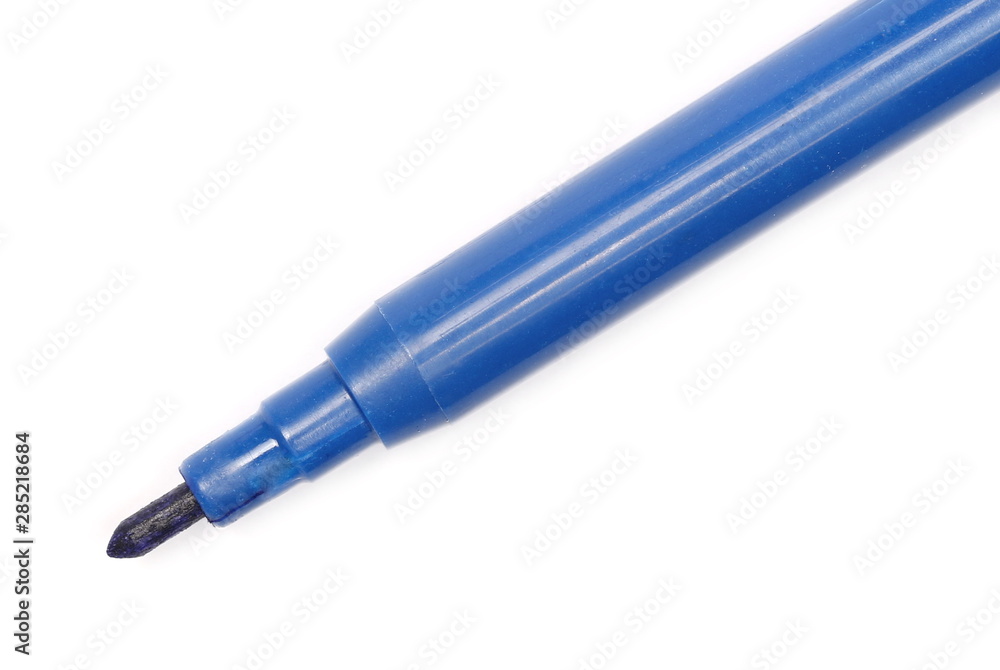 Blue felt pen marker macro, isolated on white background Blue felt pen marker macro, isolated on white background