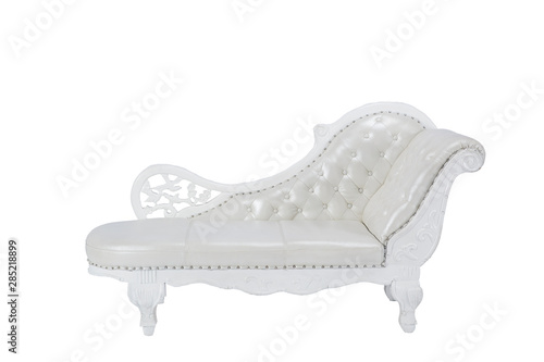 Leather sofa for three persons in white color with decorating parts
