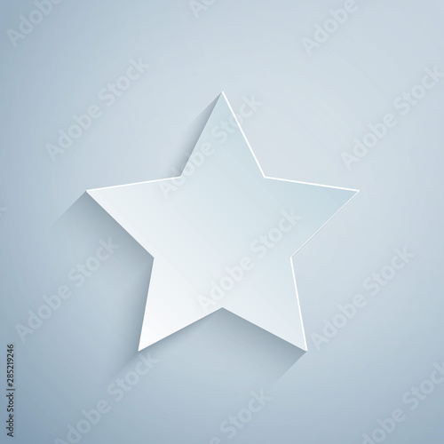 Paper cut Star icon isolated on grey background. Favorite, best rating, award symbol. Paper art style. Vector Illustration