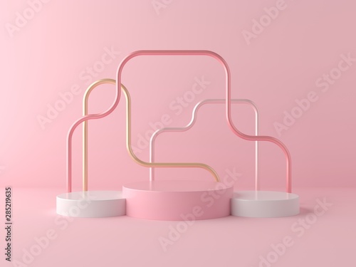 3d rendering geometry shapes mock up scene minimal concept  pink color podium and pink background with tube for product or perfume