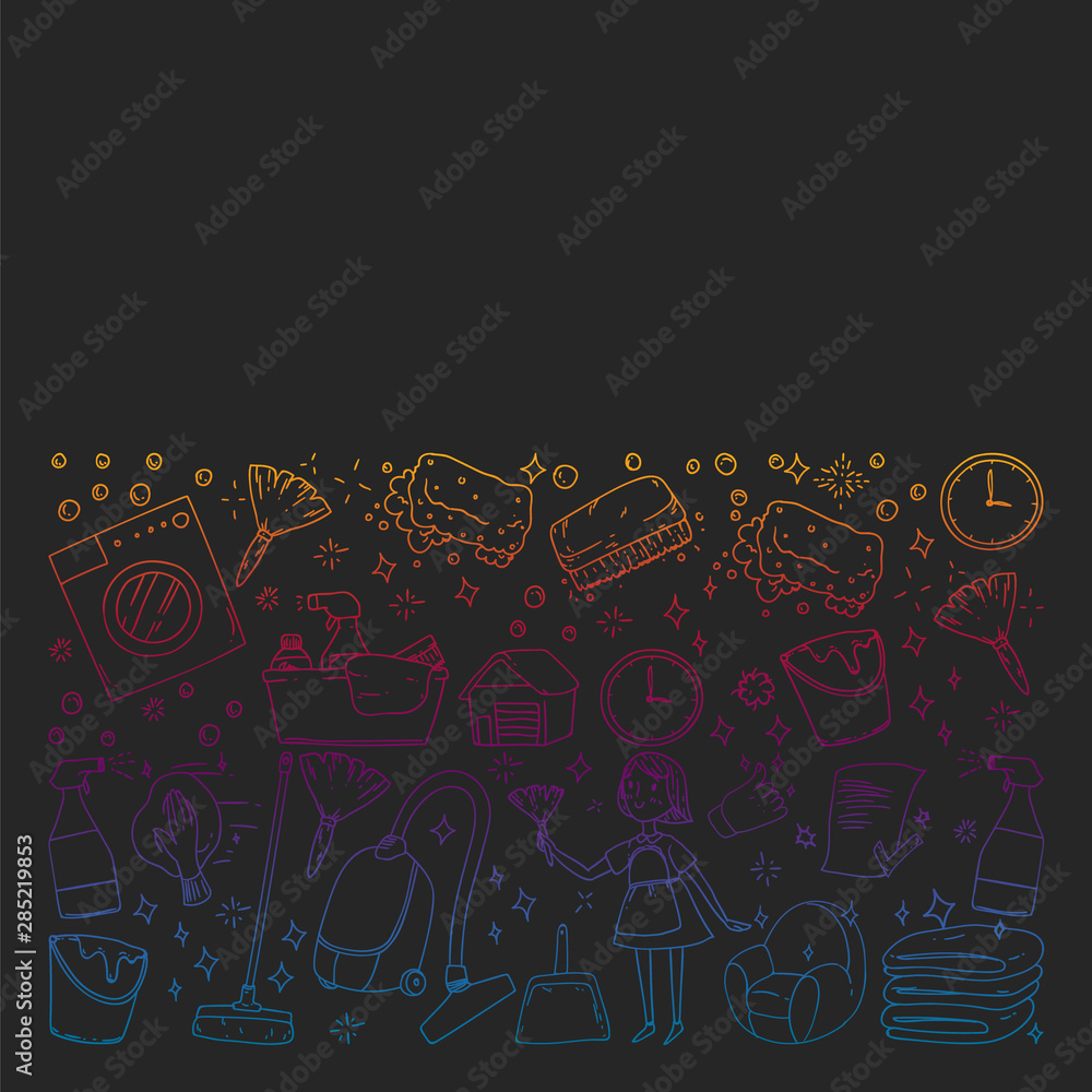 cleaning services company vector monochrome pattern on black background, drawing gradient. cleaning services company vector monochrome pattern on black background, drawing gradient.