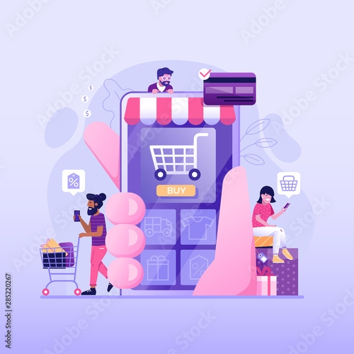 People on Online Mobile Shopping Flat Concept