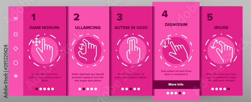 Color Swipe Gesture Touches Vector Onboarding Mobile App Page Screen. Touchscreen Swipe Gesturing. Drag Finger In Various Directions Pictograms Collection. Using Sensory Devices Illustration
