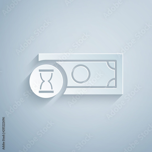 Paper cut Fast payments icon isolated on grey background. Fast money transfer payment. Financial services, fast loan, time is money, cash back concept. Paper art style. Vector Illustration