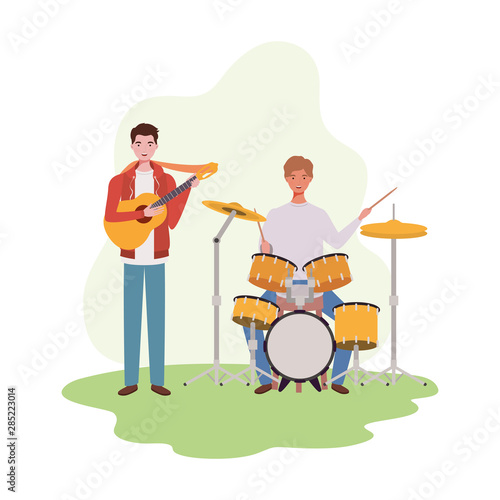 men with musicals instruments on white background photo