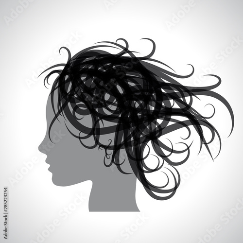 woman with messy hair, vector logo hairdresser