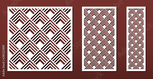 Laser cut panels, vector set for wood or metal decor, abstract  geometric pattern