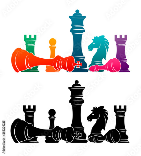 Chess colorful figures pieces tournament game vector illustration