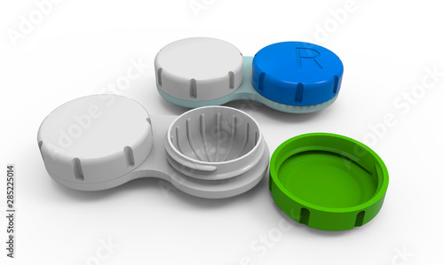 Contact lens cases. 3D rendering. Isolated on white background.