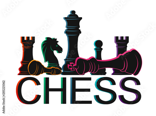 Chess colorful figures pieces tournament game vector illustration