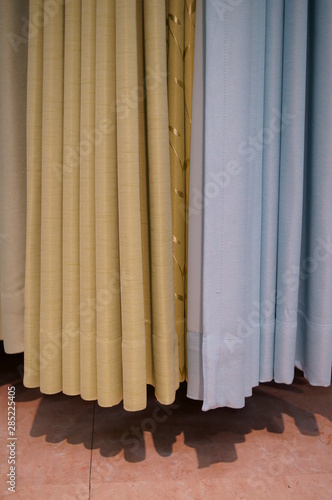 Choosing a curtain at a furniture store