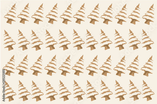 Christmas tree pattern vector. Beige main color with mix of light brown and dark brown mixed colors. Decorative pattern.