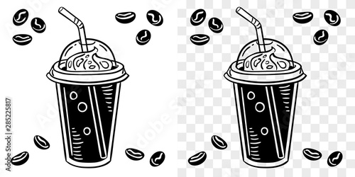 Black outline drawing of iced coffee