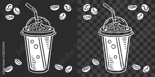 White outline drawing of iced coffee or milkshake
