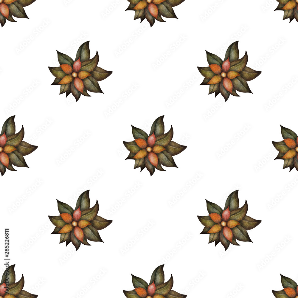 Seamless watercolor pattern with fairytale retro flowers and leaves. Hand drawn on a white background. Seamless watercolor pattern with fairytale retro flowers and leaves. Hand drawn on a white background.