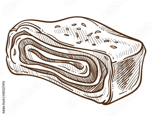 Lard or bacon, meat food, pork with fat isolated sketch