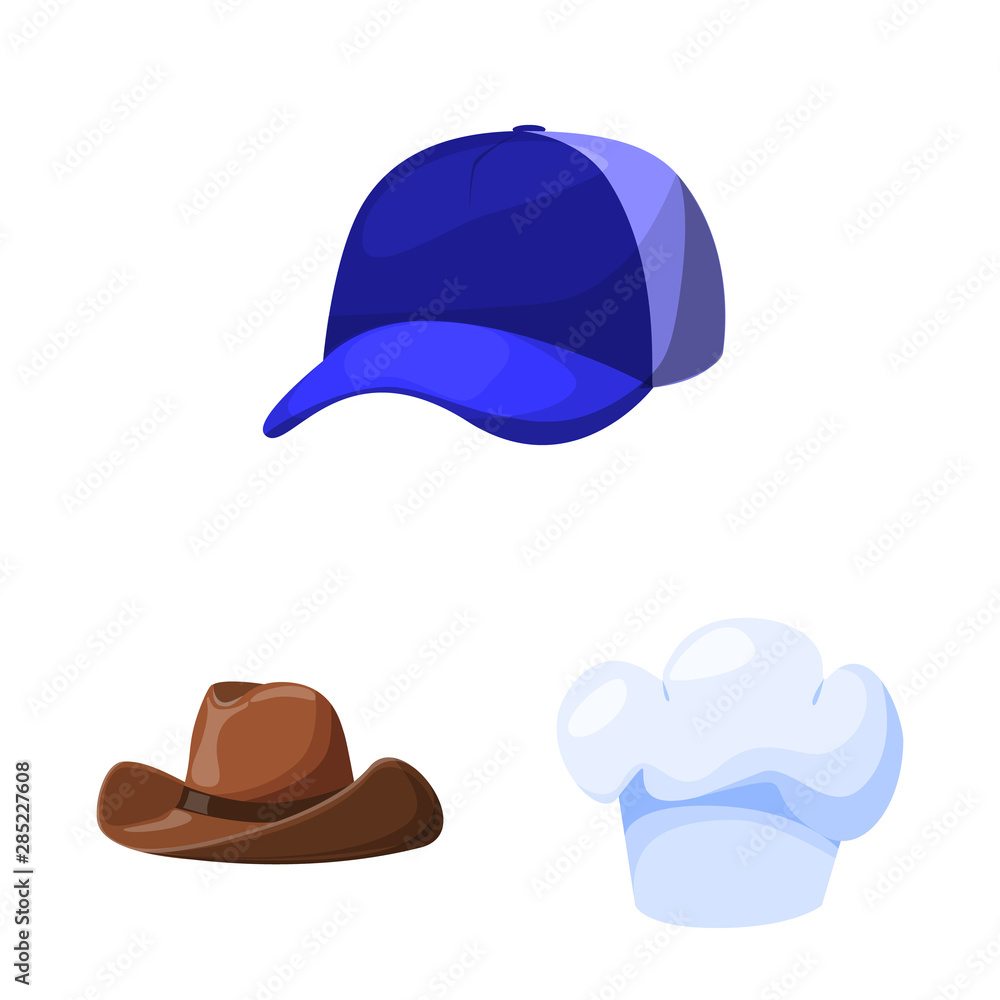 Isolated object of headgear and napper logo. Collection of headgear and helmet stock symbol for web. Isolated object of headgear and napper logo. Collection of headgear and helmet stock symbol for web.