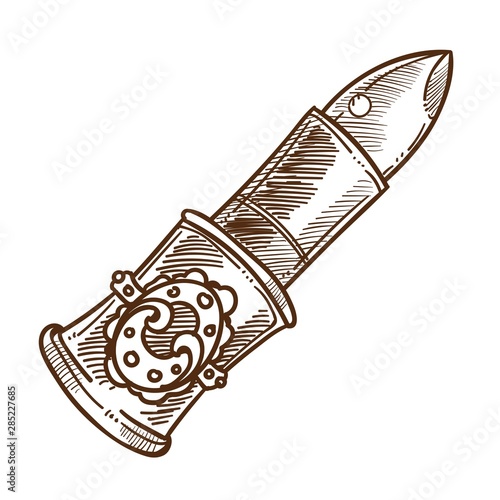 Lipstick, makeup tool, female cosmetics isolated sketch