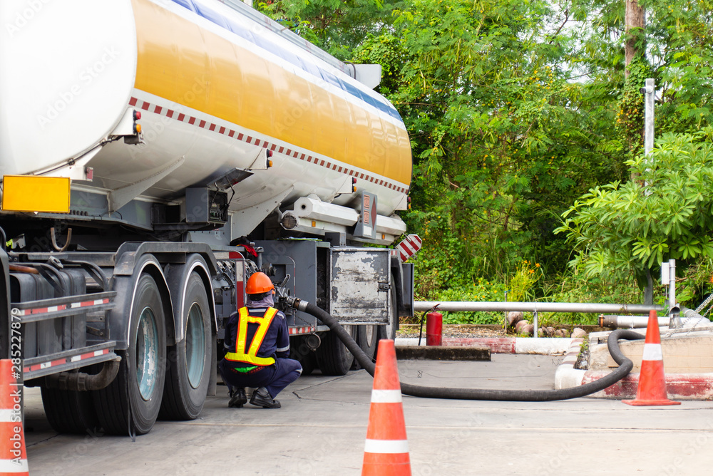 Fueling Up a Freight Transport Truck,Fuel Delivery Tanker Stock Photo ...