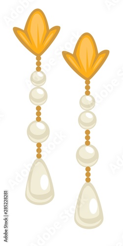 1950s style earrings, female accessory with gold and pearls