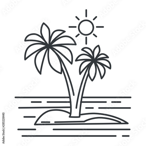 Tropical island  summer landscape  ocean or seascape outline sketch