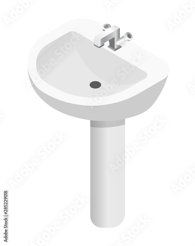 Sink and tap with cold and hot water, bathroom furniture