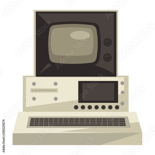 Old computer, 70s technologies, screen and keyboard, rarity