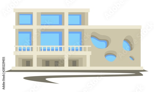 1960s architecture, vintage building or multi-storey house with parking space