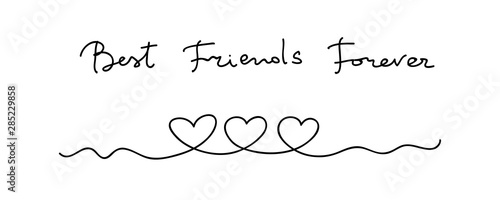 Hearts. Continuous line art drawing. Friendship concept. Best friend forever. Black and white vector illustration