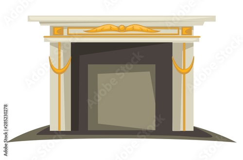 Fireplace isolated interior design element, gold decor on mantlepiece