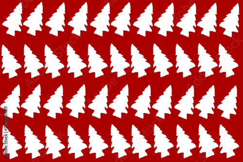 Christmas tree vector pattern. Maroon color background with small white trees. Decorative pattern.
